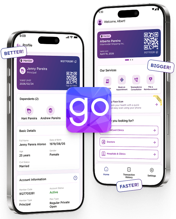 MediCard GO app preview on two phones